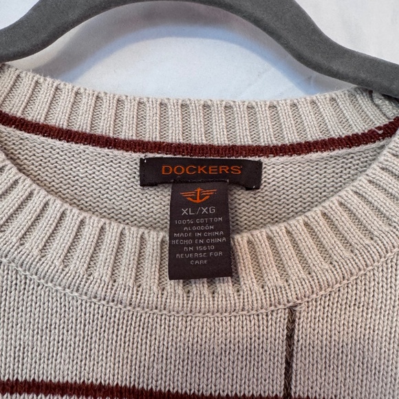 Dockers Men’s XL Cotton Sweater Tan Cream Striped Cotton - Picture 2 of 4